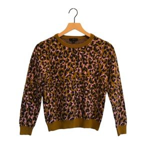 J. Crew Women’s Pink Tan Black Animal Print Sweater | Size S